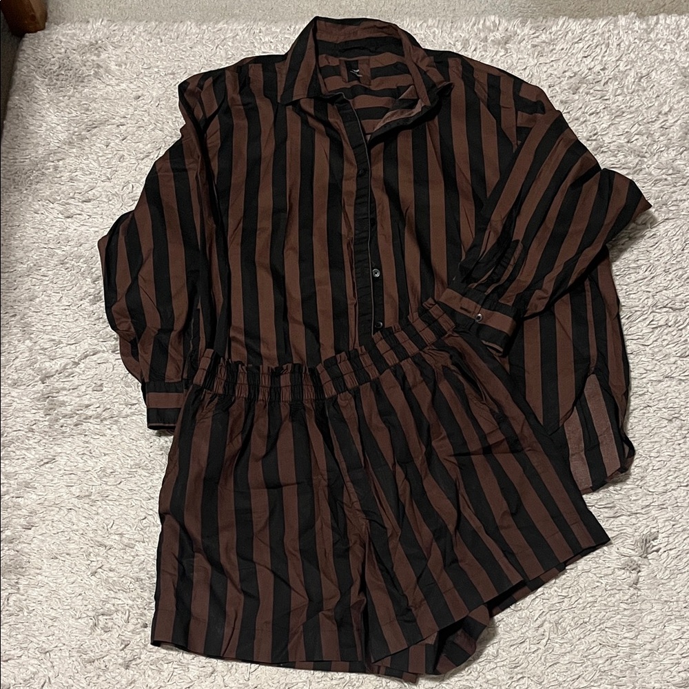 Aerie Black and Brown Striped matching set
